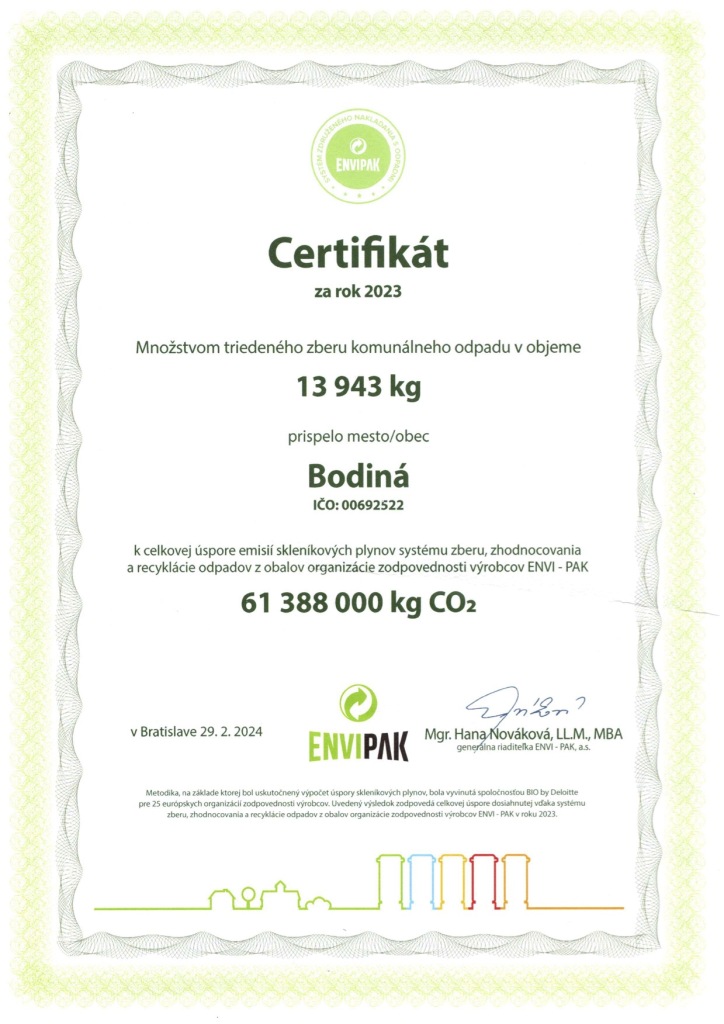 Envipak - Certifikát 2023